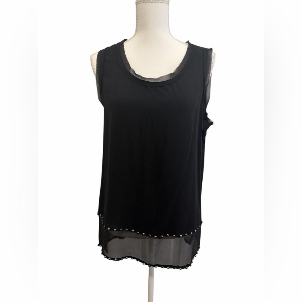 Ashley Stewart Black Sleeveless Top with Stud Accents